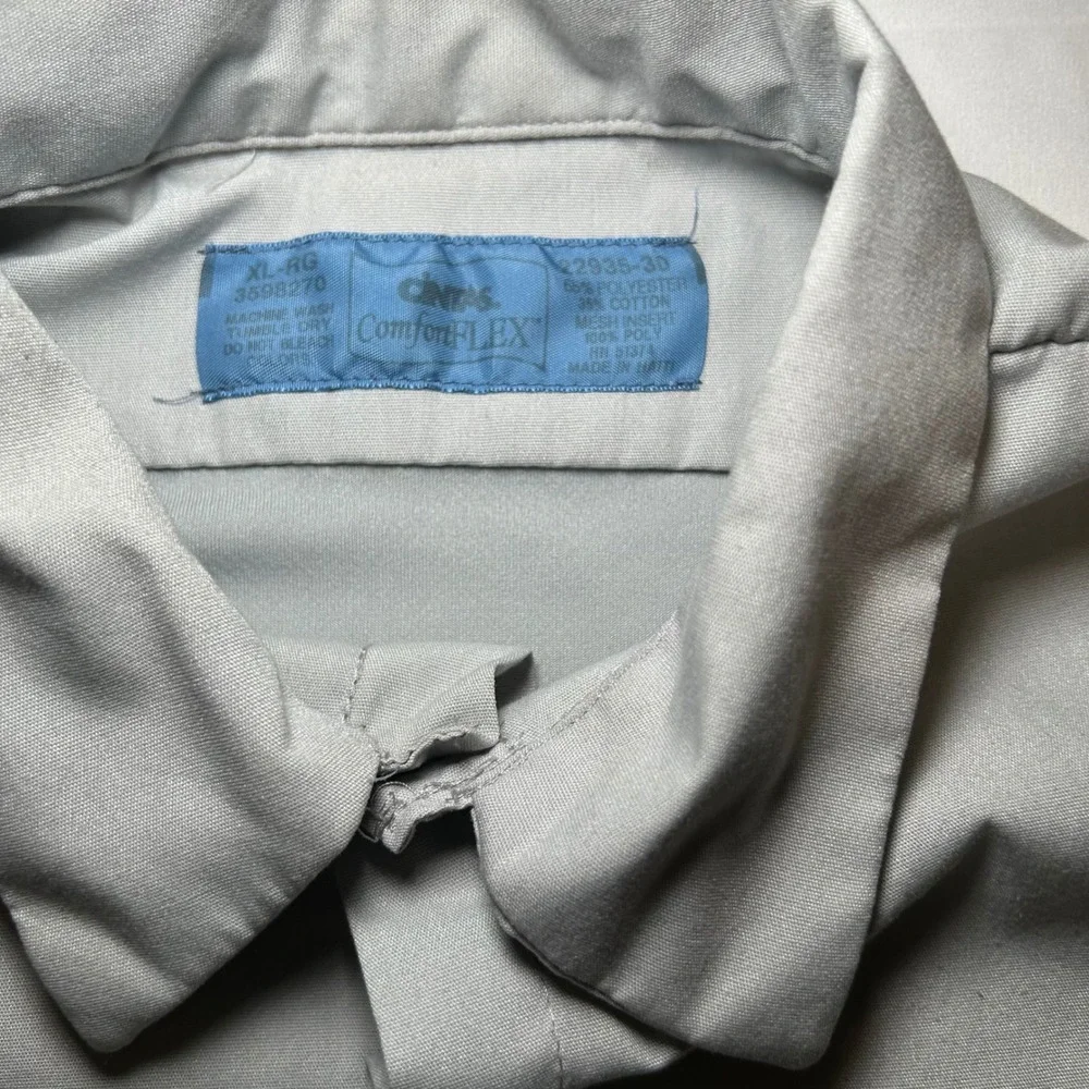 Vintage Mens ESTES Work Shirt Short Sleeve‎ Gray Embroidered Ray American Flag